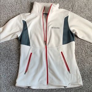 Off White, red and gray zip up jacket